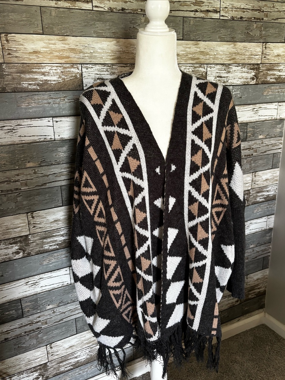 Charlotte Russe Geometric Southwestern Boho Poncho Fringe Cardigan Womens S/M